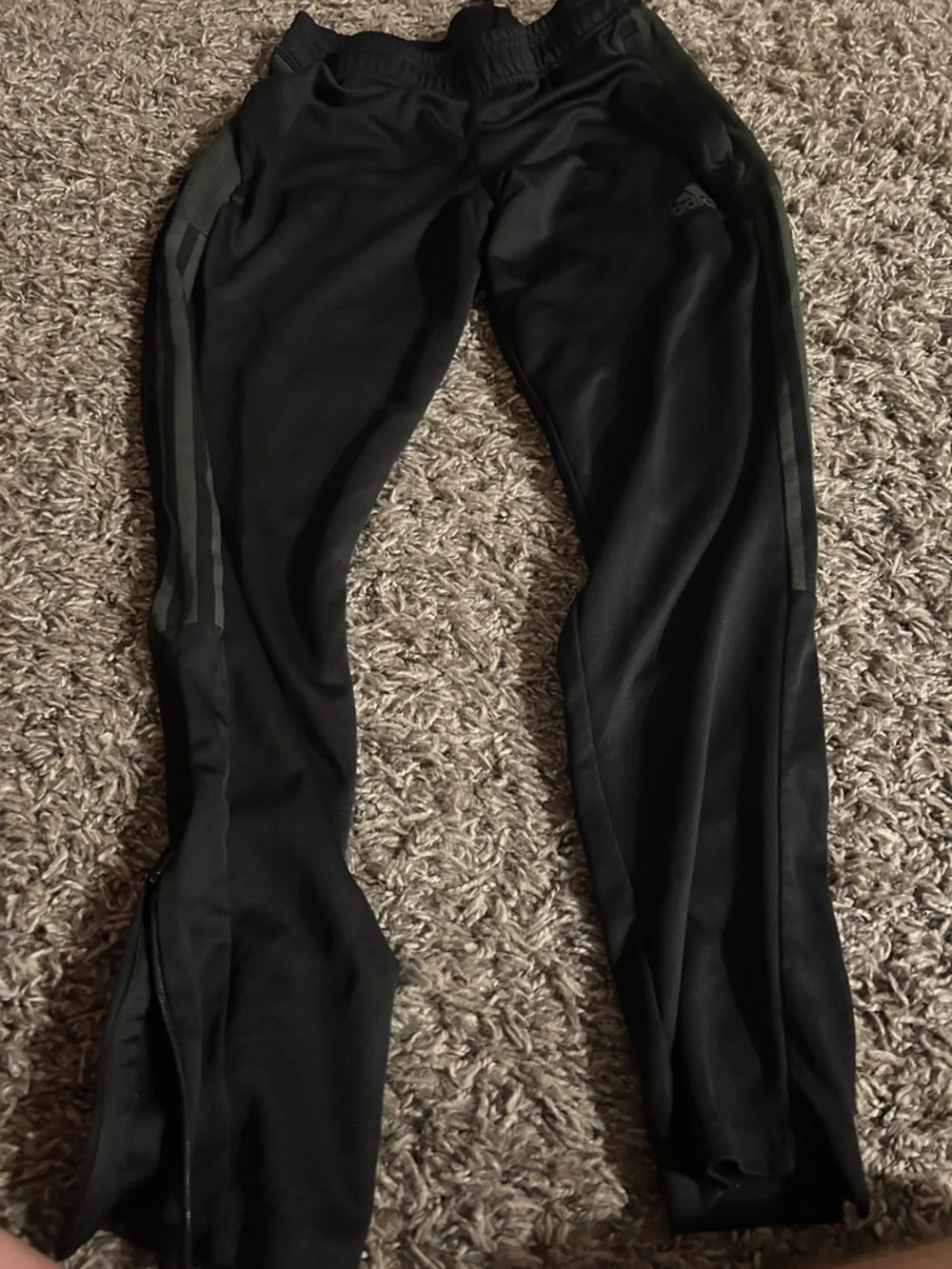 adidas Black Jogger Sweatpants with Olive Accent Stripes